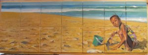 painting of small girl on beach