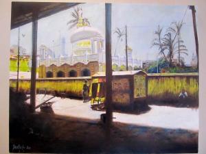 oil painting of durban mosque