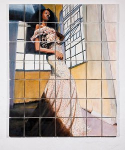 large painting of fashion model