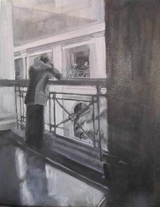 oil painting of courtroom corridors