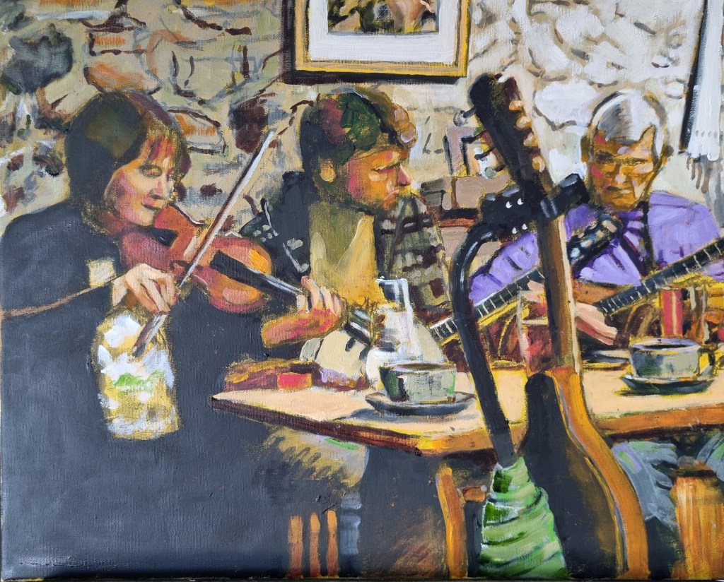 Folk music in the royal oak fishguard. People playing folk music.